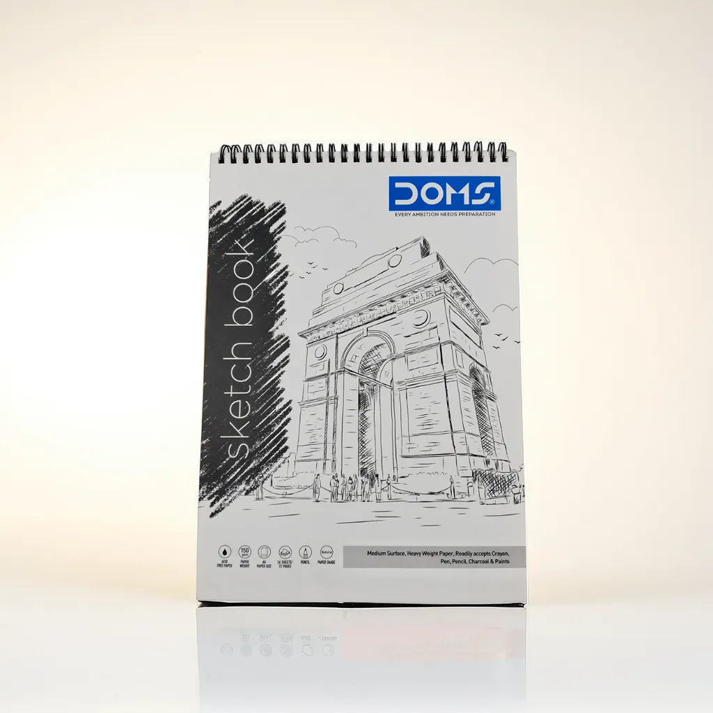 Doms Wiro Binding Notebook | Sketch Pad | Plain | 150GSM | 72 Pages | 29.7 x 21 cm (A4) | Pack of 1