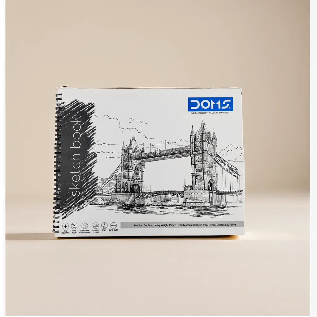 Doms Wiro Binding Notebook | Sketch Pad | Plain | 150GSM | 72 Pages | 27.5 X 34.7 CM | Pack of 1