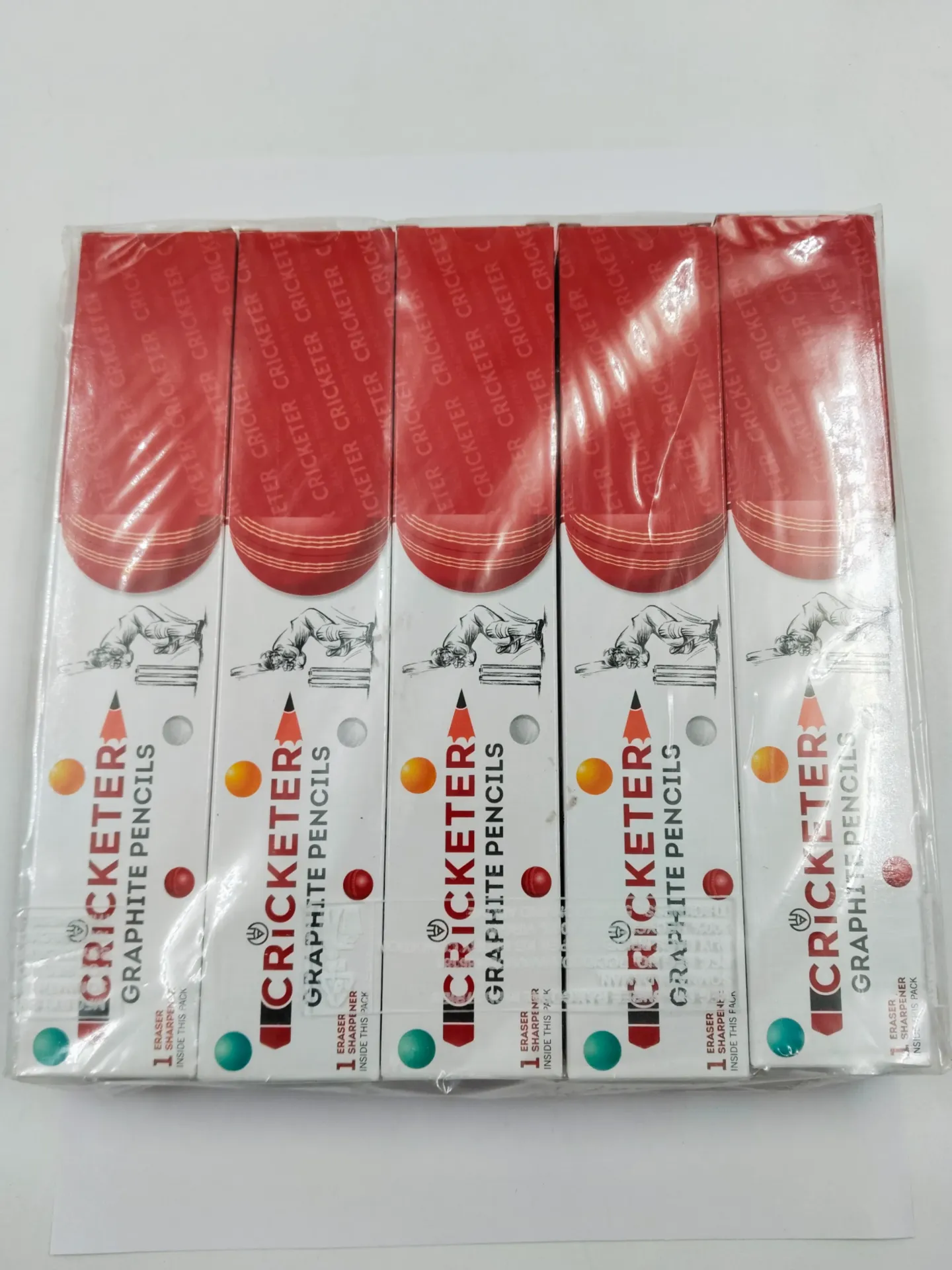 Cricketer Pencil Box| Pack of 10| Each Pack Contains 10 pencil 1 Eraser and 1 Sharpener