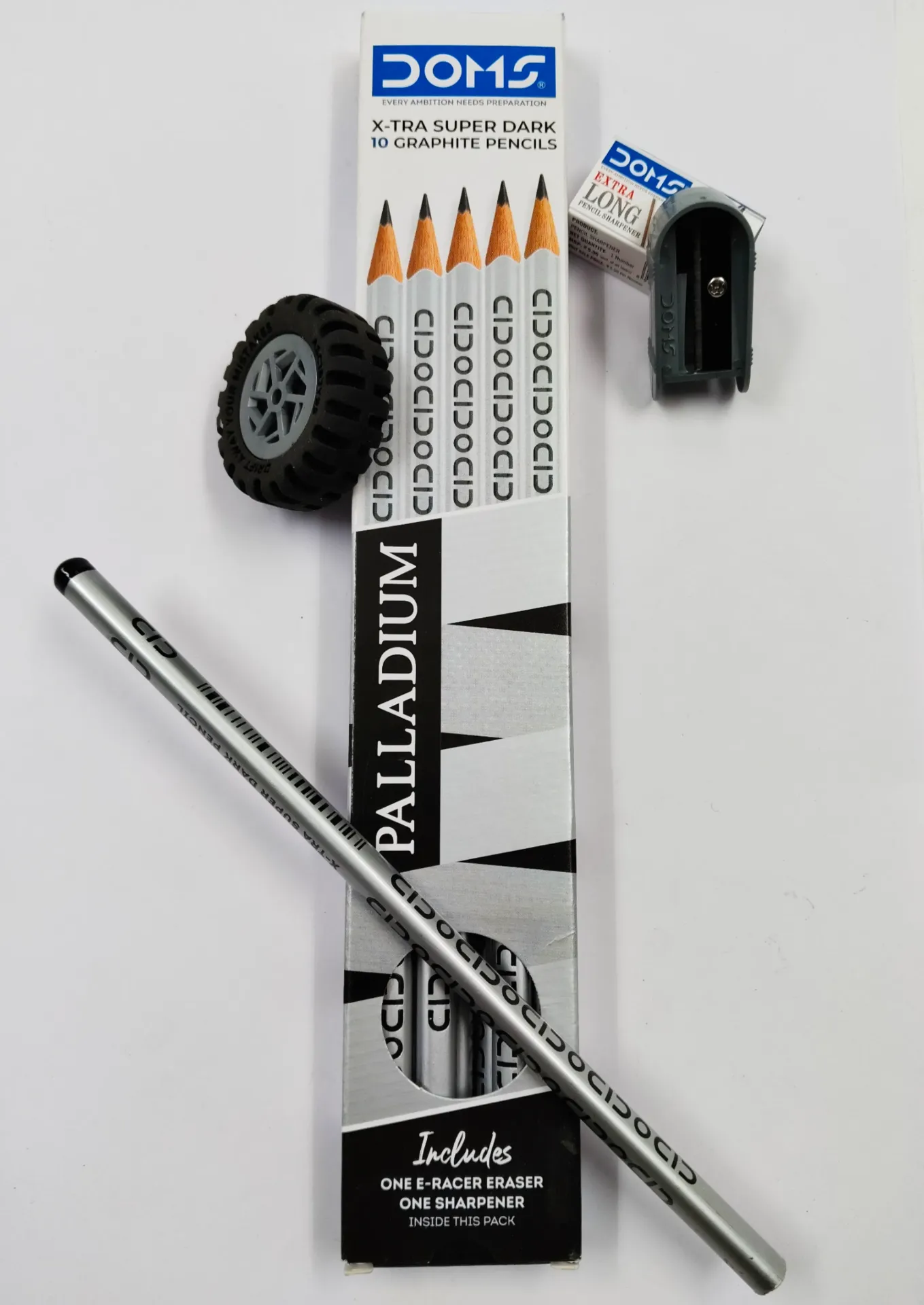 Doms Palladium Pencil Box | Pack Contains 10 Pencil, 1 tire Eraser and 1 Sharpener.