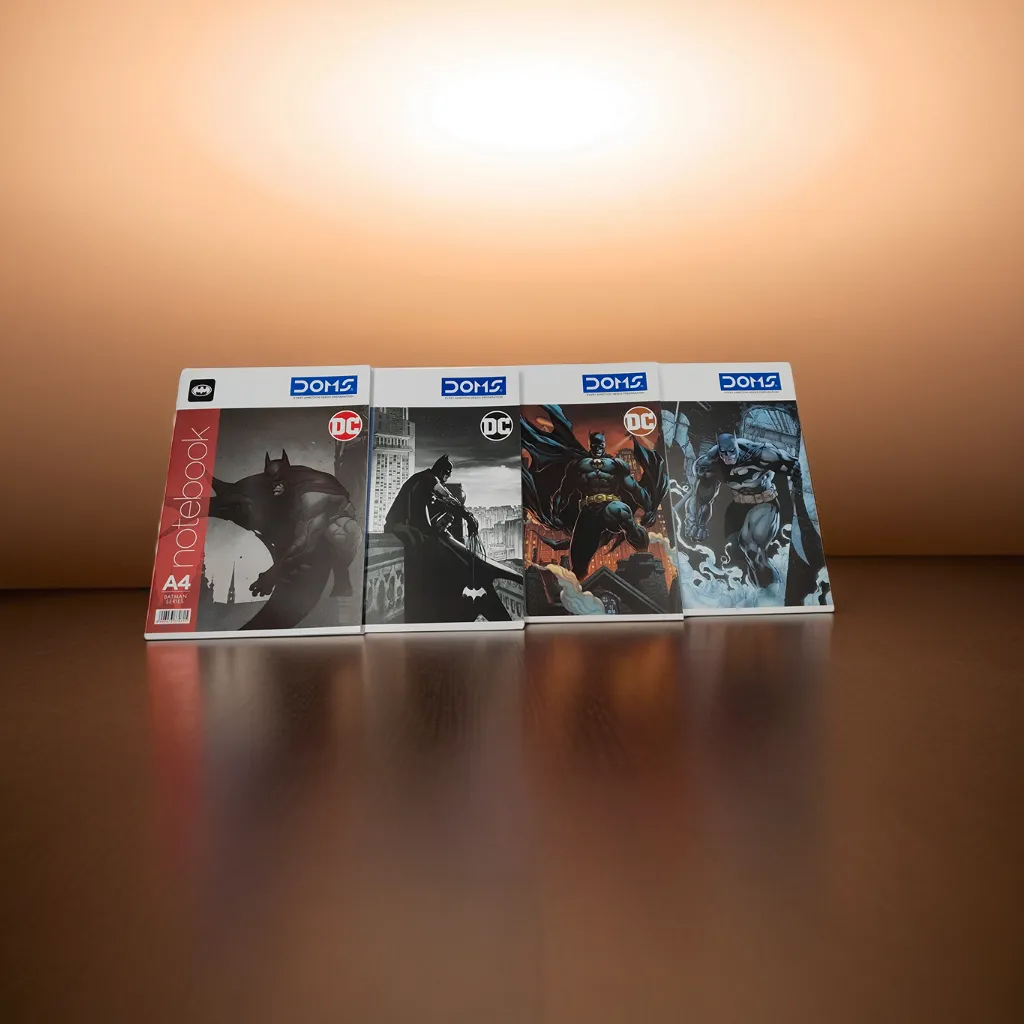 Doms Bat Man Series Notebook | A4 Size | 172 Pages | Single Line | Centre Stapled | Paper with smooth writing experience. Doms Register Pack of 4