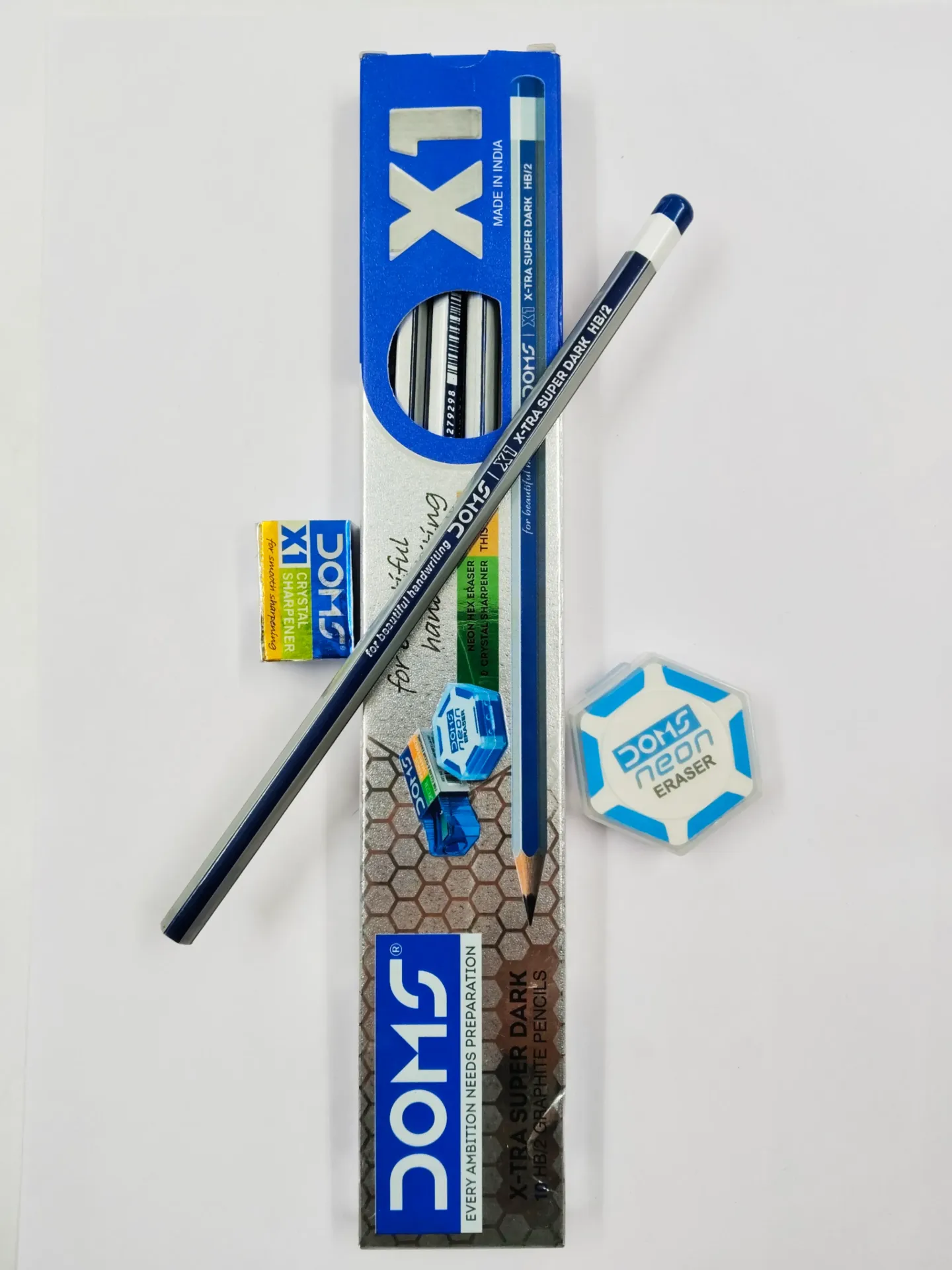 Doms X 1 Pencil Box | Pack Contains 10 pencils 1 Eraser and 1 Sharpener.