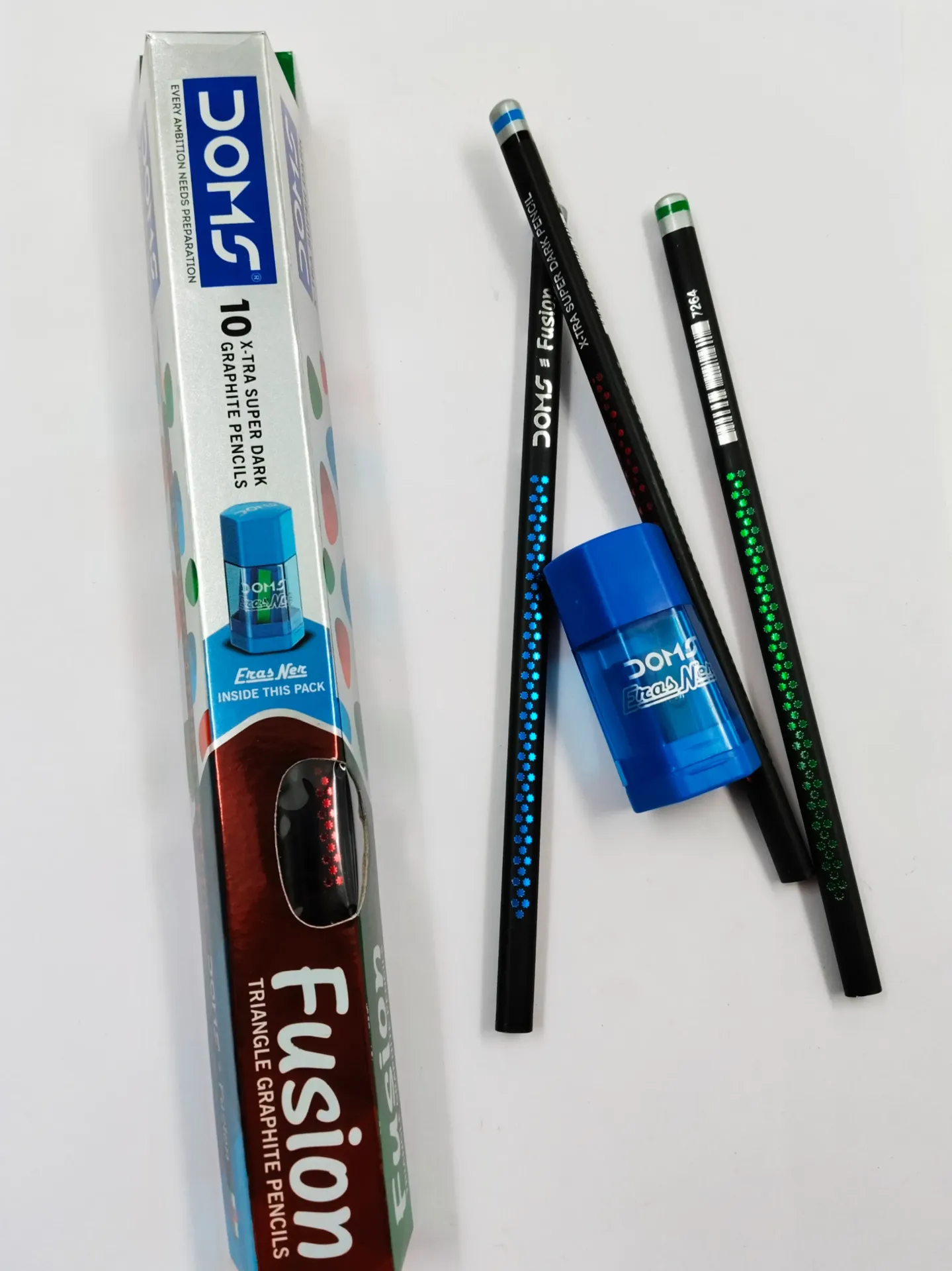 Doms Fusion Graphite Pencils | Pack Contains 10 Pencils and 1 Eraser+Sharpener