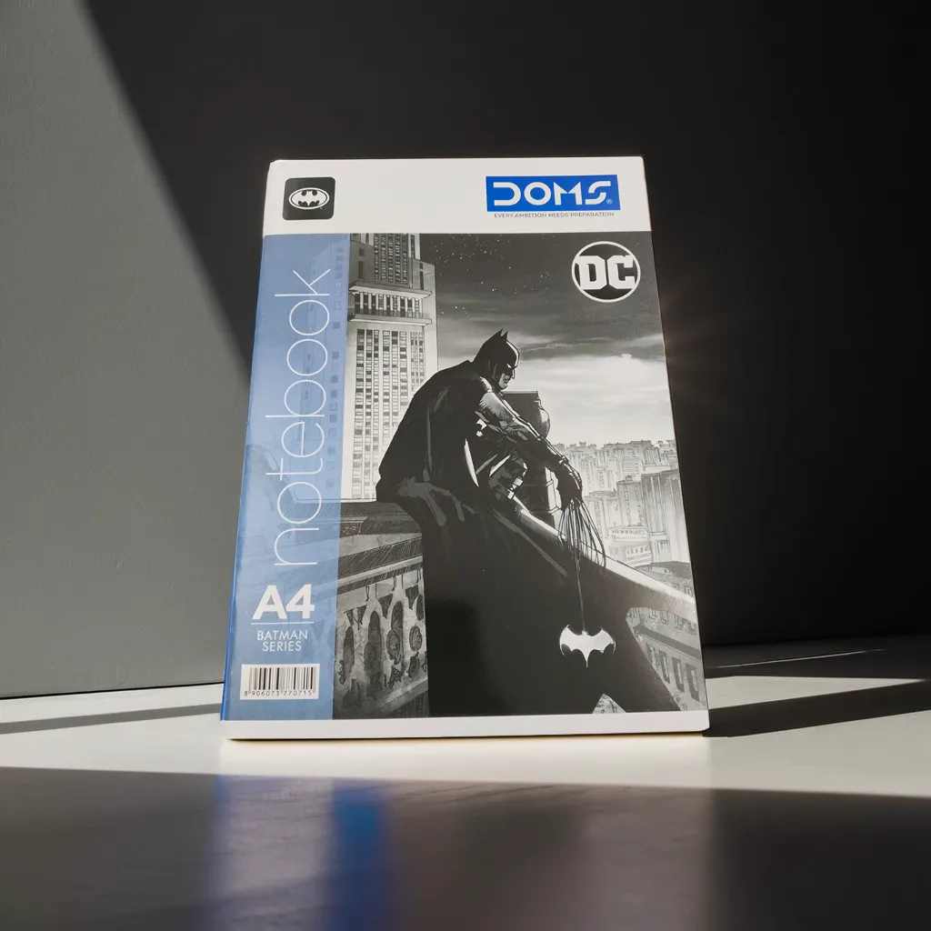 Doms Bat Man Series Notebook | A4 Size | 172 Pages | Single Line | Centre Stapled | Paper with smooth writing experience.