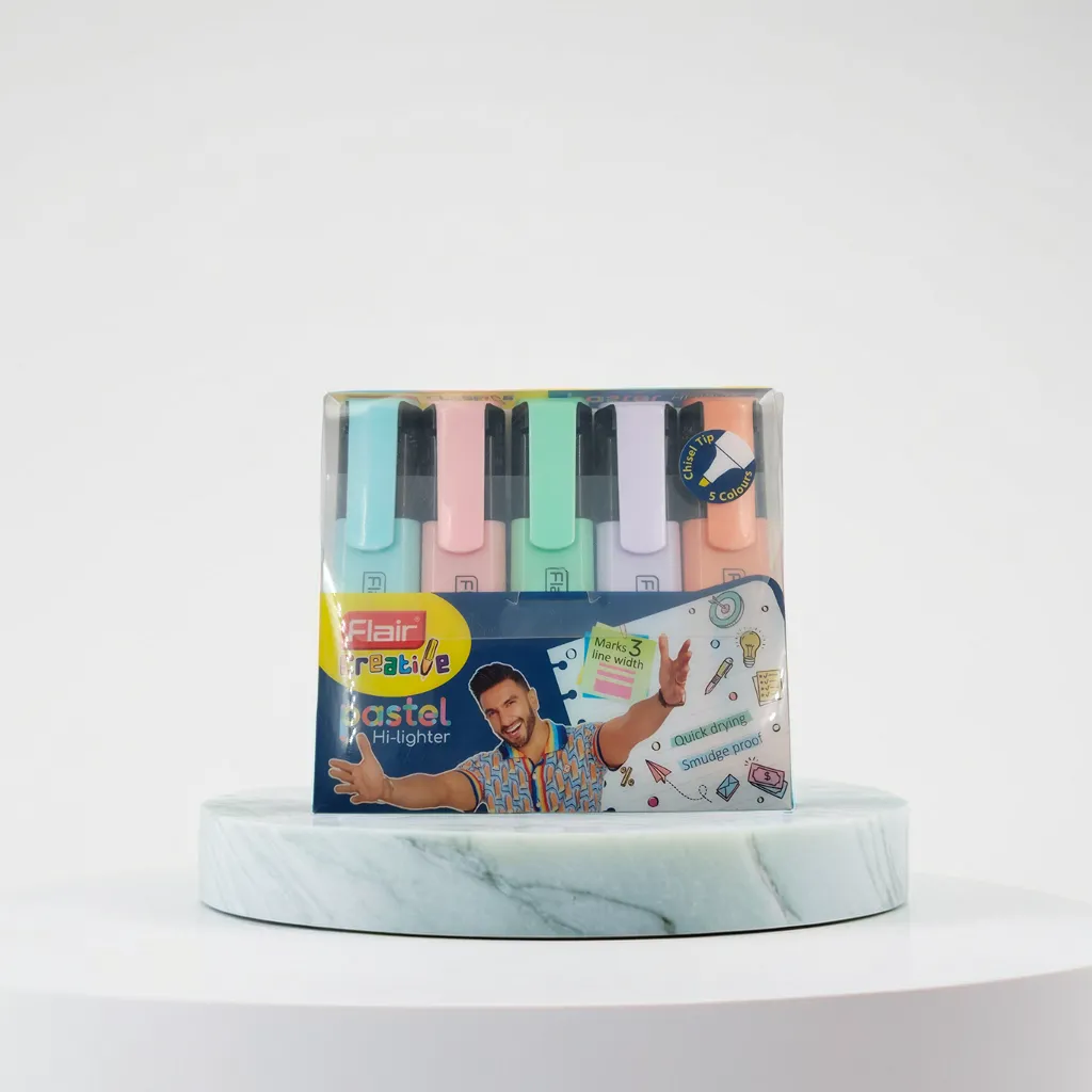 FLAIR Pastel 5 Shades Hi-lighter Pouch Pack | Flexible Line Width | Quick Drying & Smudge Proof Pastel Ink |