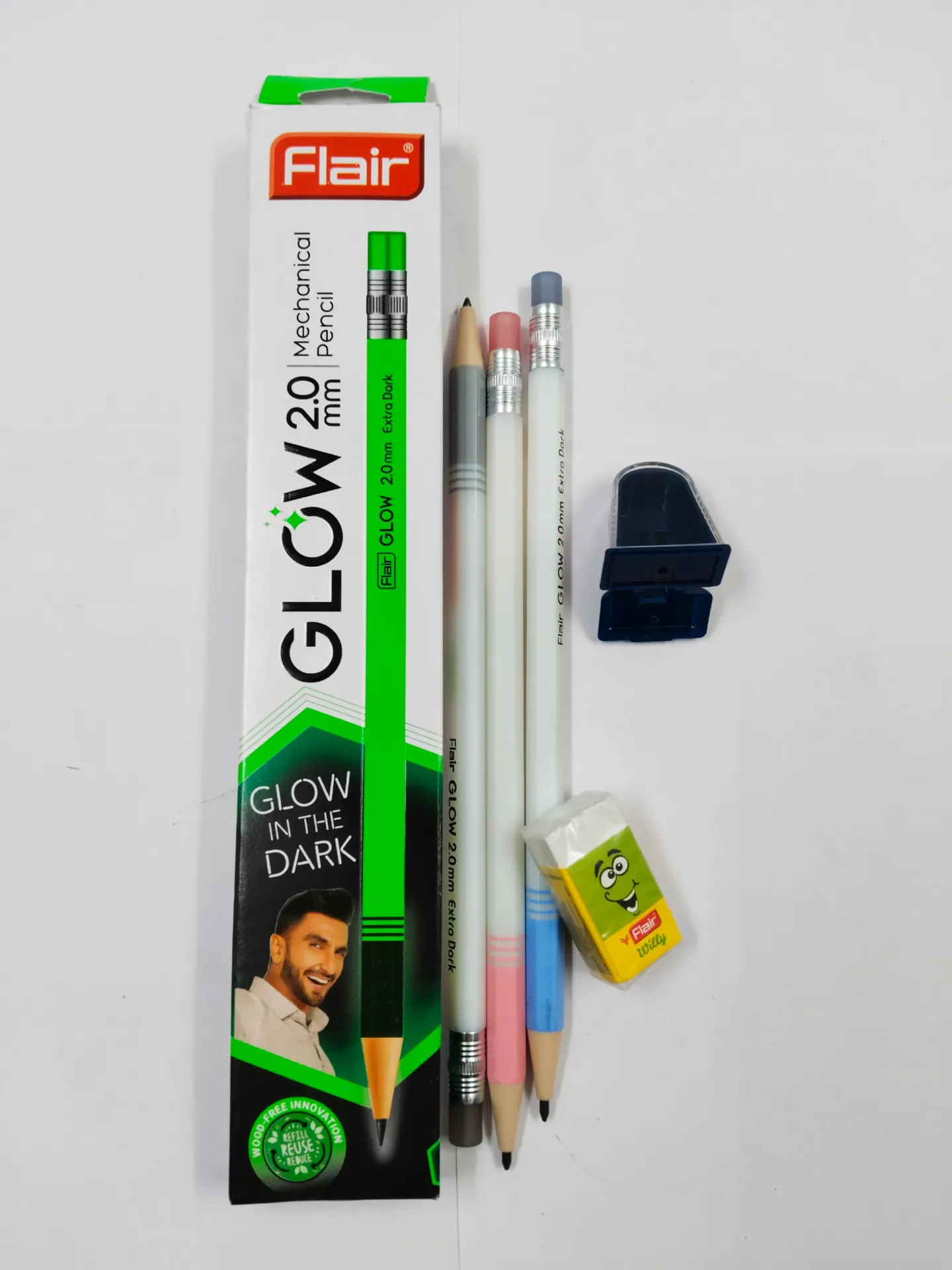 Flair 2mm Glow Mechanical Pencil |  Pack Contains 10 Mechanical pencil and 1 Eraser