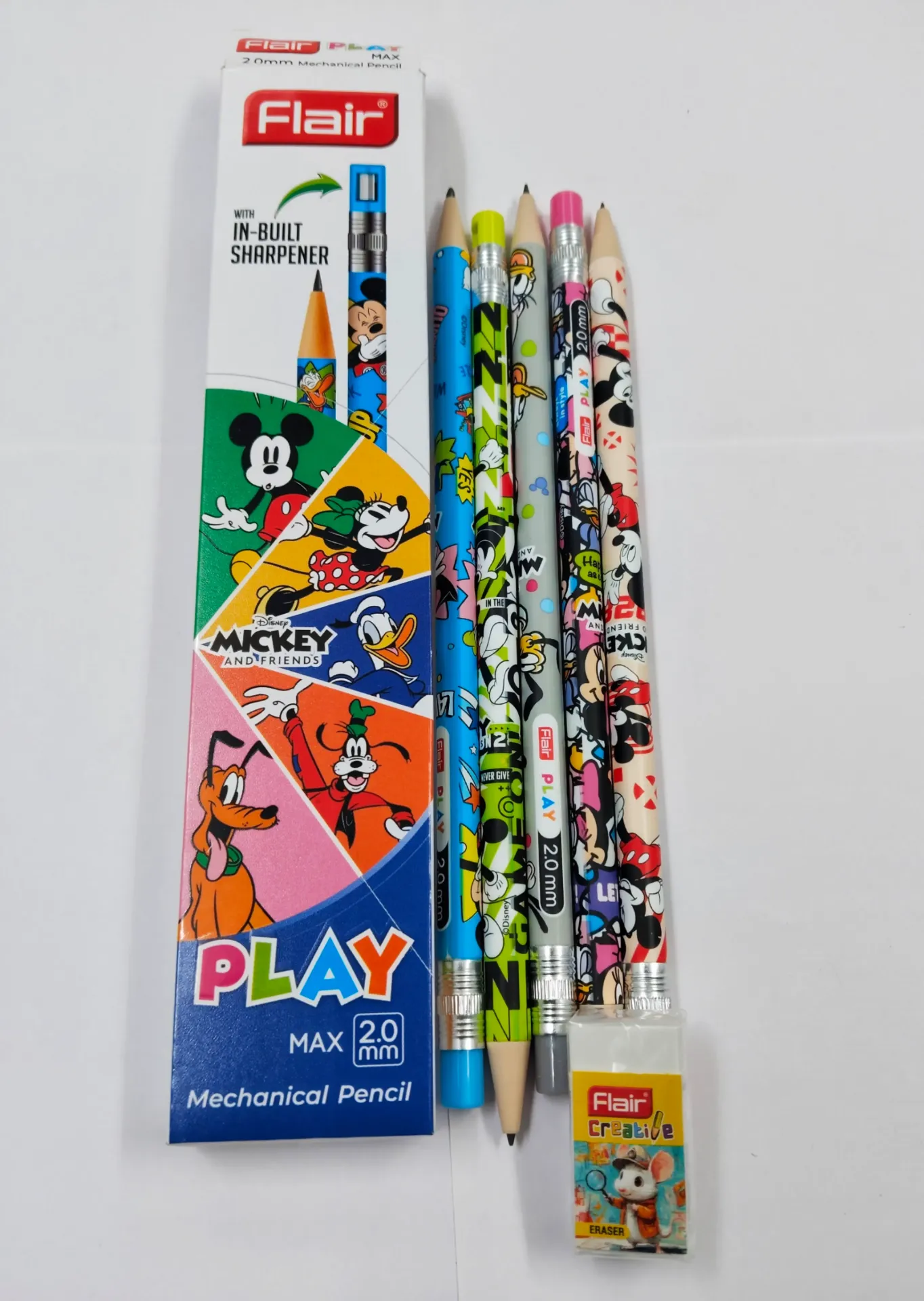 Flair 2mm Mechanical Pencil Mickey Edition |  Pack Contains 10 Mechanical pencil and 1 Eraser