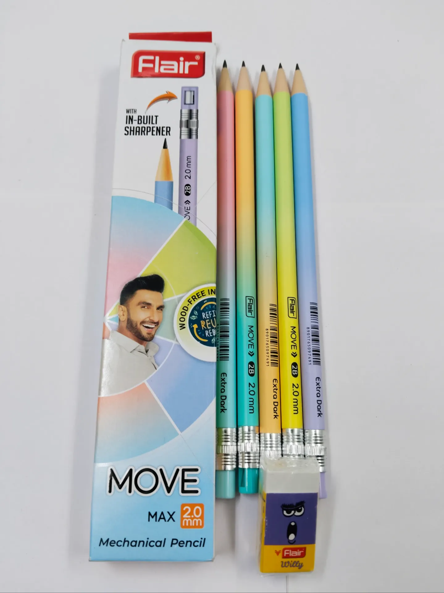 Flair 2mm Move Mechanical Pencil |  Pack Contains 10 Mechanical pencil and 1 Eraser