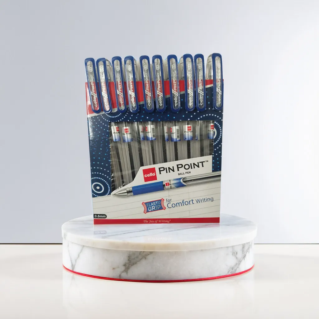 Cello Pin Point Ball Pens 0.6mm Tip, Elastic Grip Pack of 10 Pens for Students and Offices Best for Exams | 0.6mm Ball Pens Blue Ink.