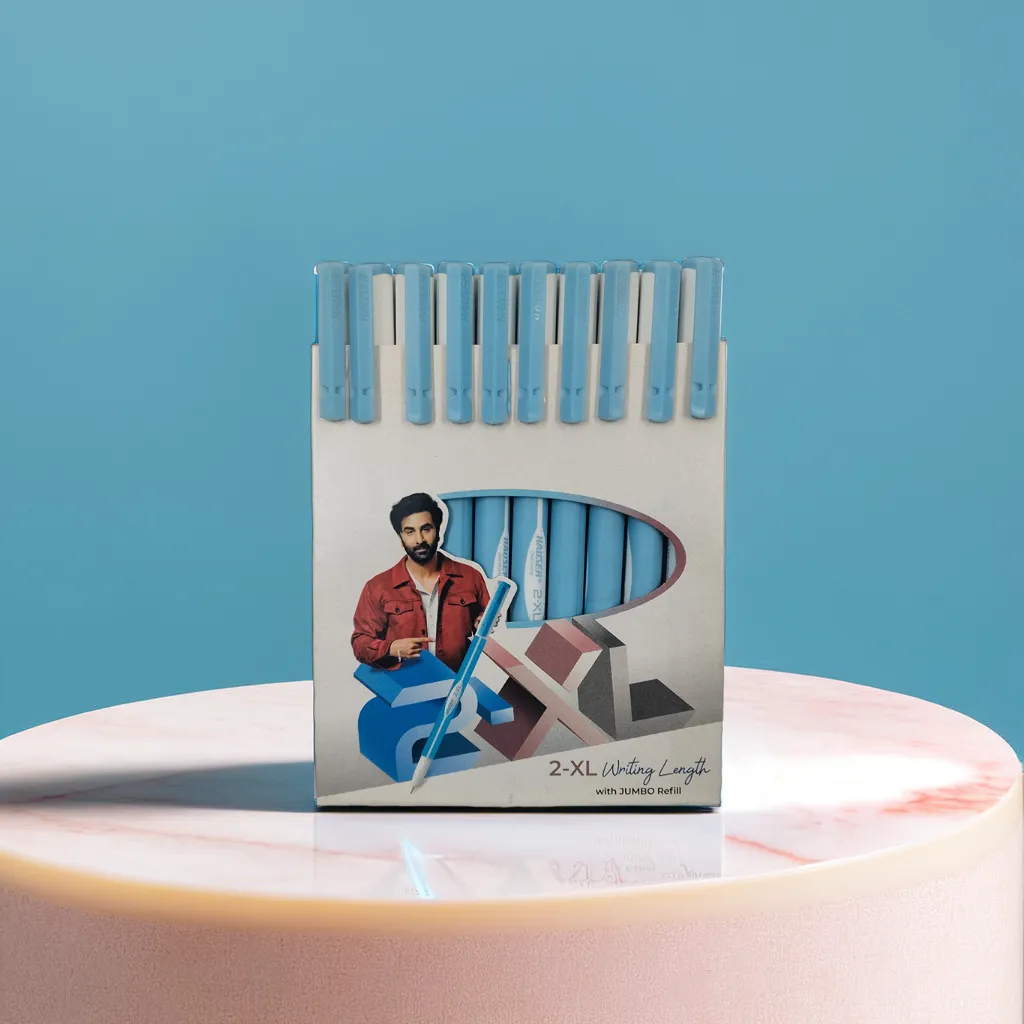 Hauser 2 XL Fine Tip Ball Pen | 2-XL Writing Length with Jumbo Refill | Minimalistic & Aesthetic Body Design | Blue Ink, Pack Of 10