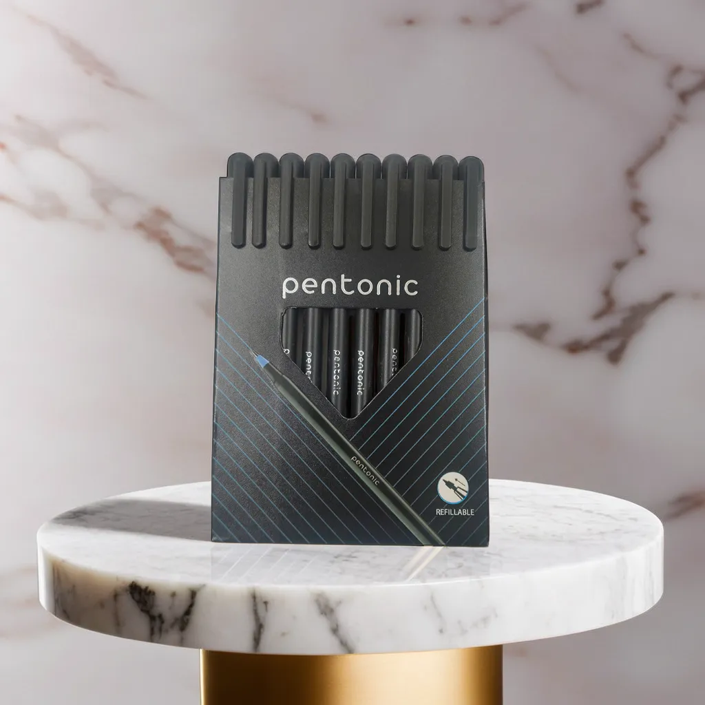 Pentonic 0.7 mm Ball Pen Blister Pack | Black Body | Blue Ink | Set of 10 Pens