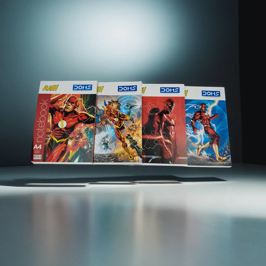 Doms Flash Series Notebook | A4 Size | 172 Pages | Single Line | Centre Stapled | Paper with smooth writing experience. Doms Register Pack of 4