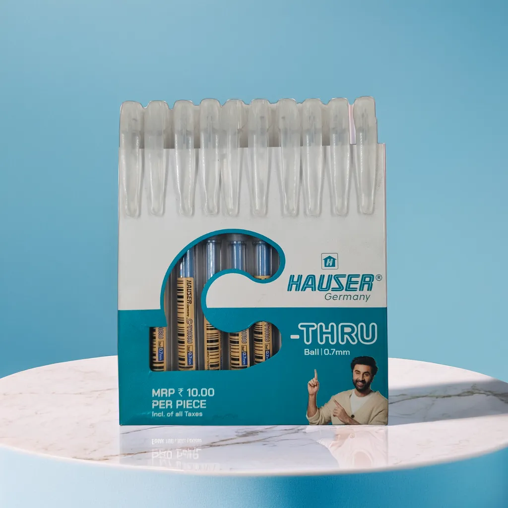Hauser C-Thru Ball Pen | 0.7 mm | Blue Ink | Pack contains 10 pen( MOQ - 5 pack )
