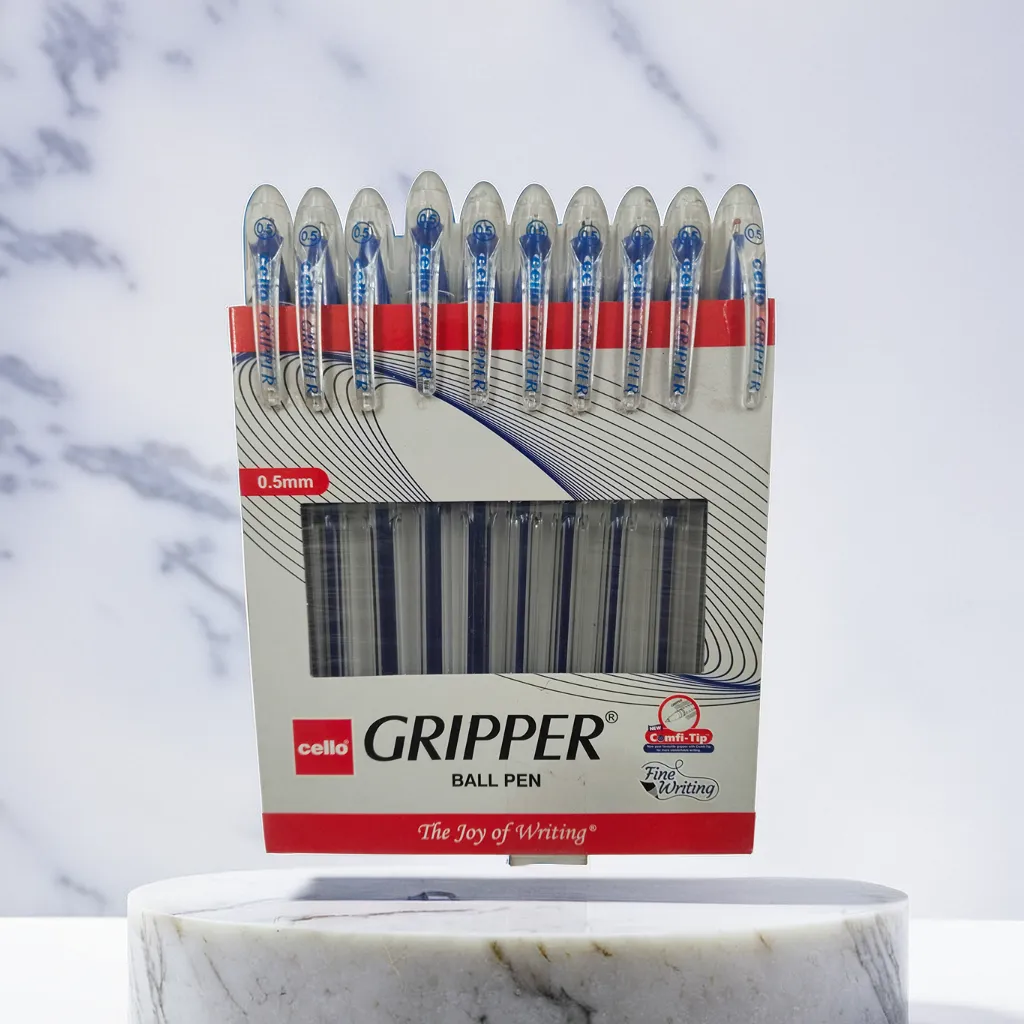 Cello Gripper Ball Pens 0.5mm comfi Tip Pack of 10 Pens for Students and Offices Best for Exams | 0.5mm Ball Pens Blue Ink( MOQ - 5 pack )