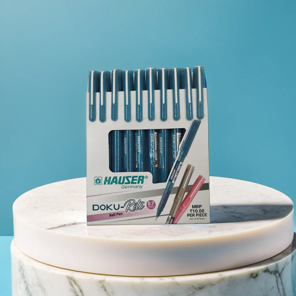 Hauser DOKU-Rite Ball Pen, Blue, 0.7 mm Tip, Smooth Writing | Pack contains 10 pen.( MOQ - 5 pack )