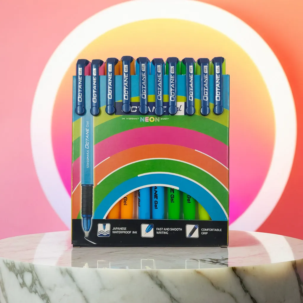 Classmate Octane Neon- Blue Gel Pens (Pack of 10)|Smooth Writing Pens| Ink for Smudge-Free writing|Attractive Neon Body Colours|Preferred by Students for Exam & Class Notes( MOQ - 5 pack )