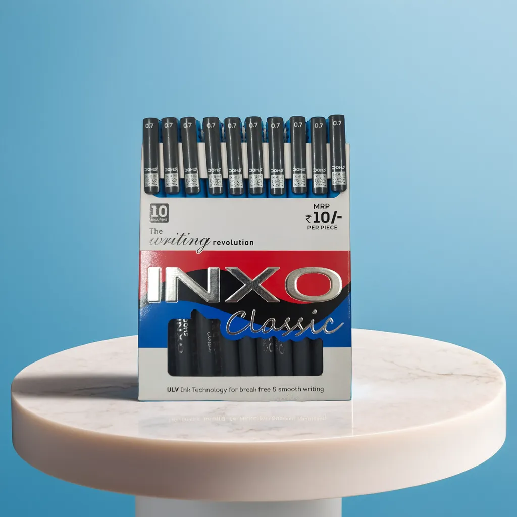 Doms Inxo Classic | 0.7mm | ULV Ink Technology for back free and smooth writing | Blue Color Pack contains 10 pens( MOQ - 5 pack )