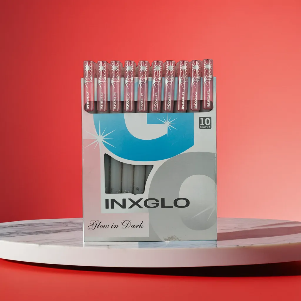 Doms Inxglo | Pen Body Glows in Dark | Red Ball Pen | Pack contains 10 pen ( MOQ - 5 pack )
