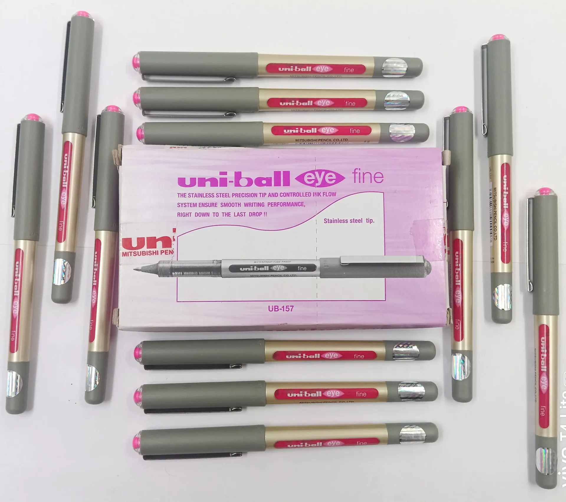 uni-ball Eye UB157 0.7mm Roller Ball Pen | Pink pen box | Box contains 12 pen