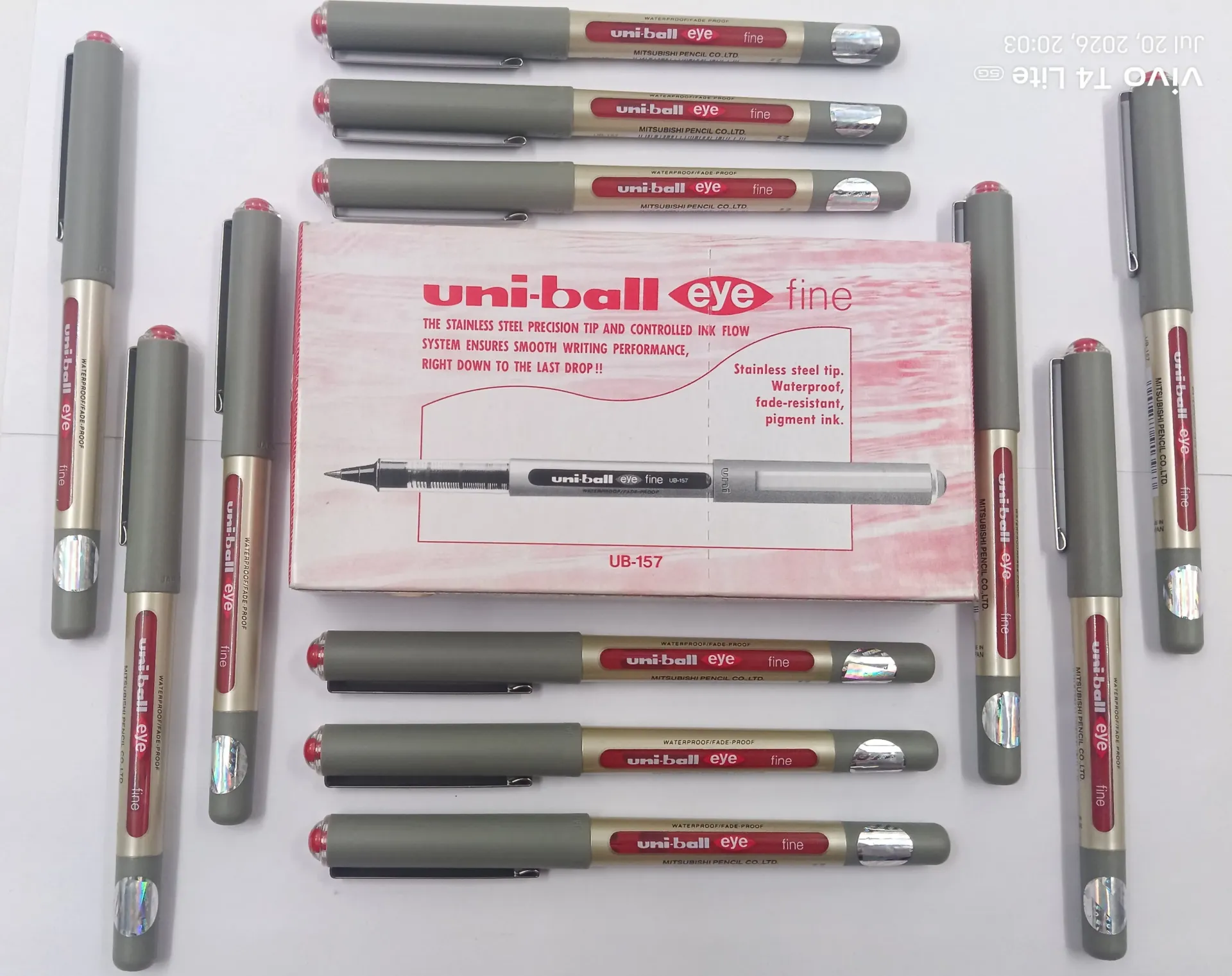 uni-ball Eye UB157 0.7mm Roller Ball Pen | Red pen box | Box contains 12 pens