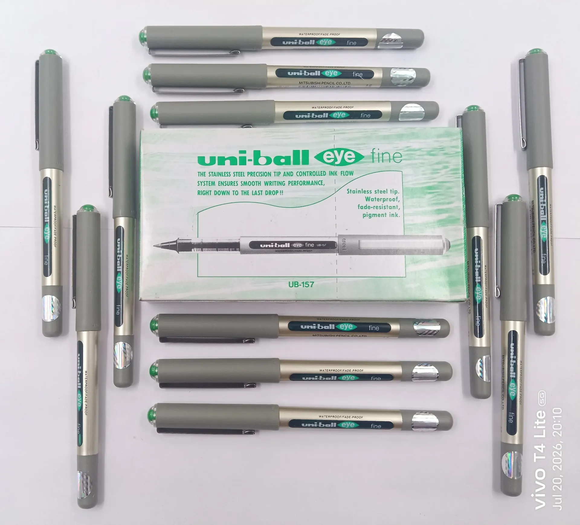 uni-ball Eye UB157 0.7mm Roller Ball Pen | Green pen Box | Box Contains 12 pens