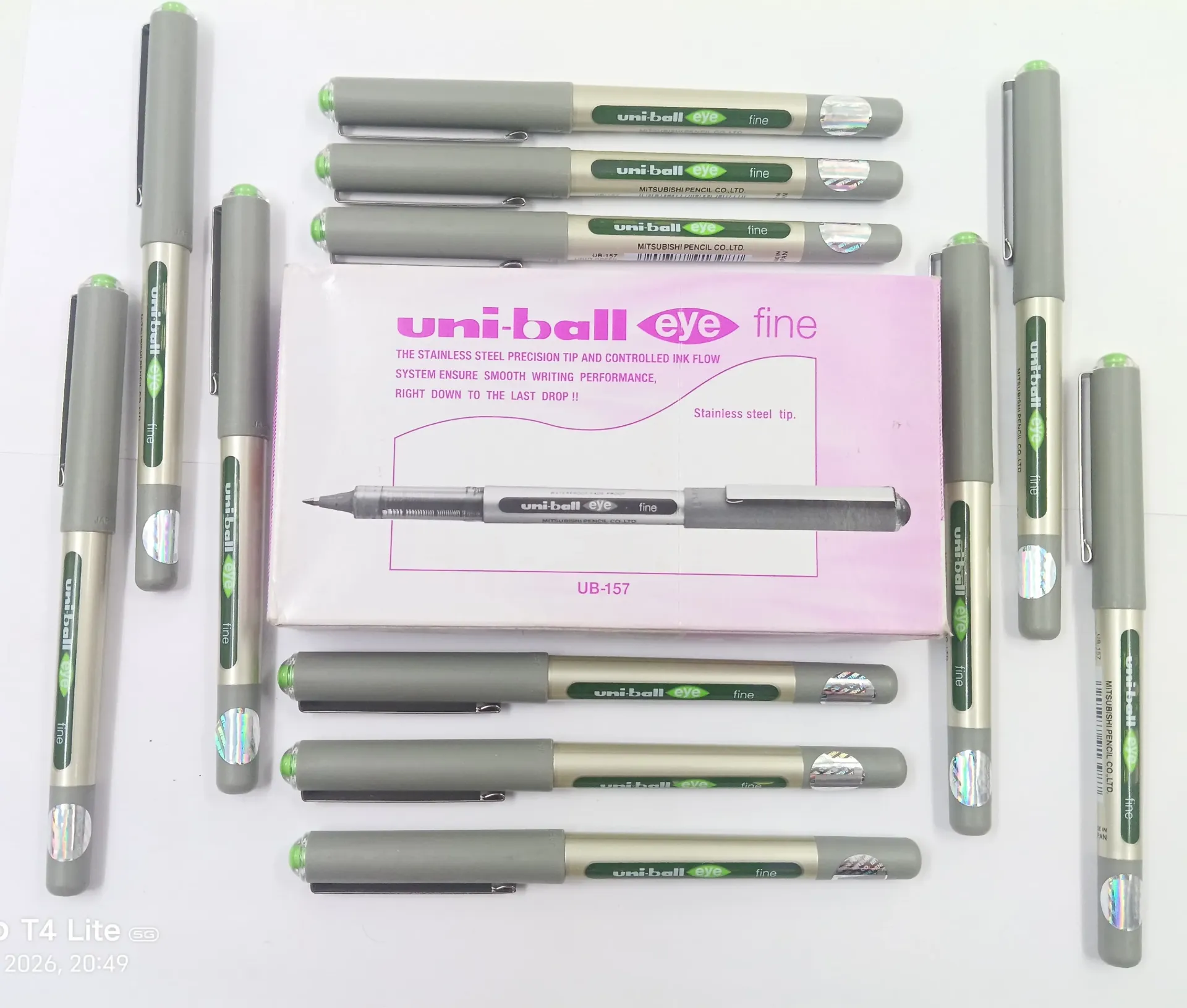 uni-ball Eye UB157 0.7mm Roller Ball Pen | Light Green pen box | Box contains 12 pens