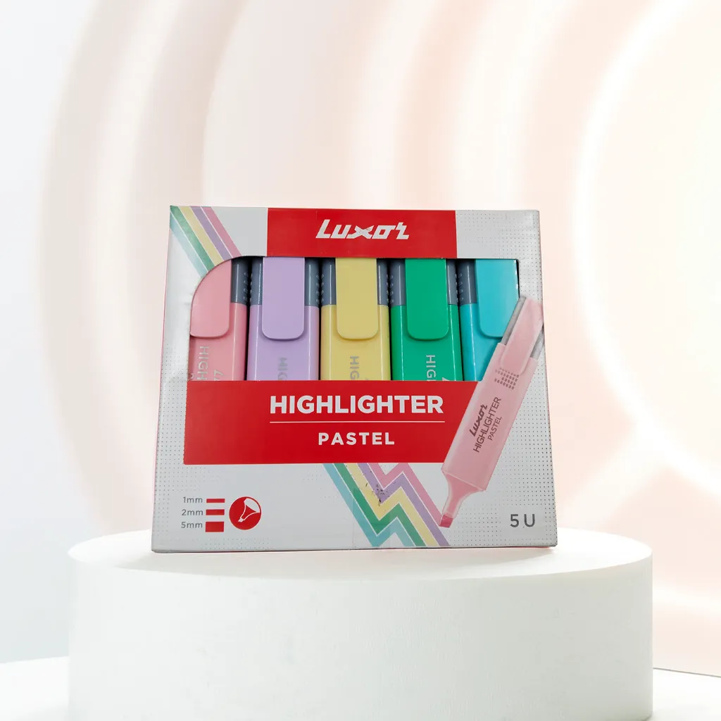 Luxar Pastel 5 Shades Hi-lighter Pouch Pack | Flexible Line Width | Quick Drying & Smudge Proof Pastel Ink | Pack Contains 5 different color Highlighter | Box Contains 10 Pack of highlighter