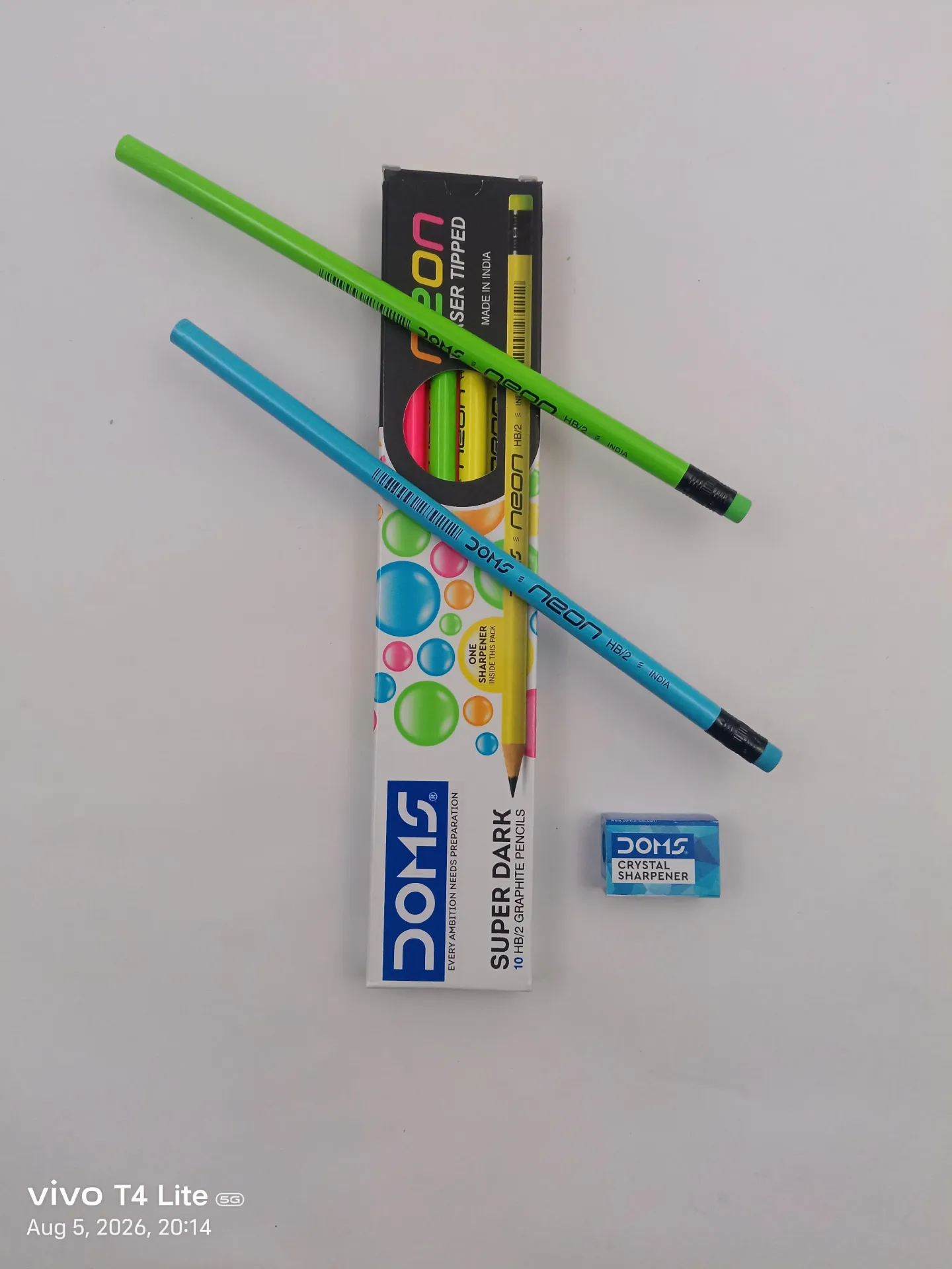Doms Neon Pencil Box| Pack contains 10 Pencil with rubber Attached and a Sharpener. | Box Contains 10 Pack Of Pencil box.