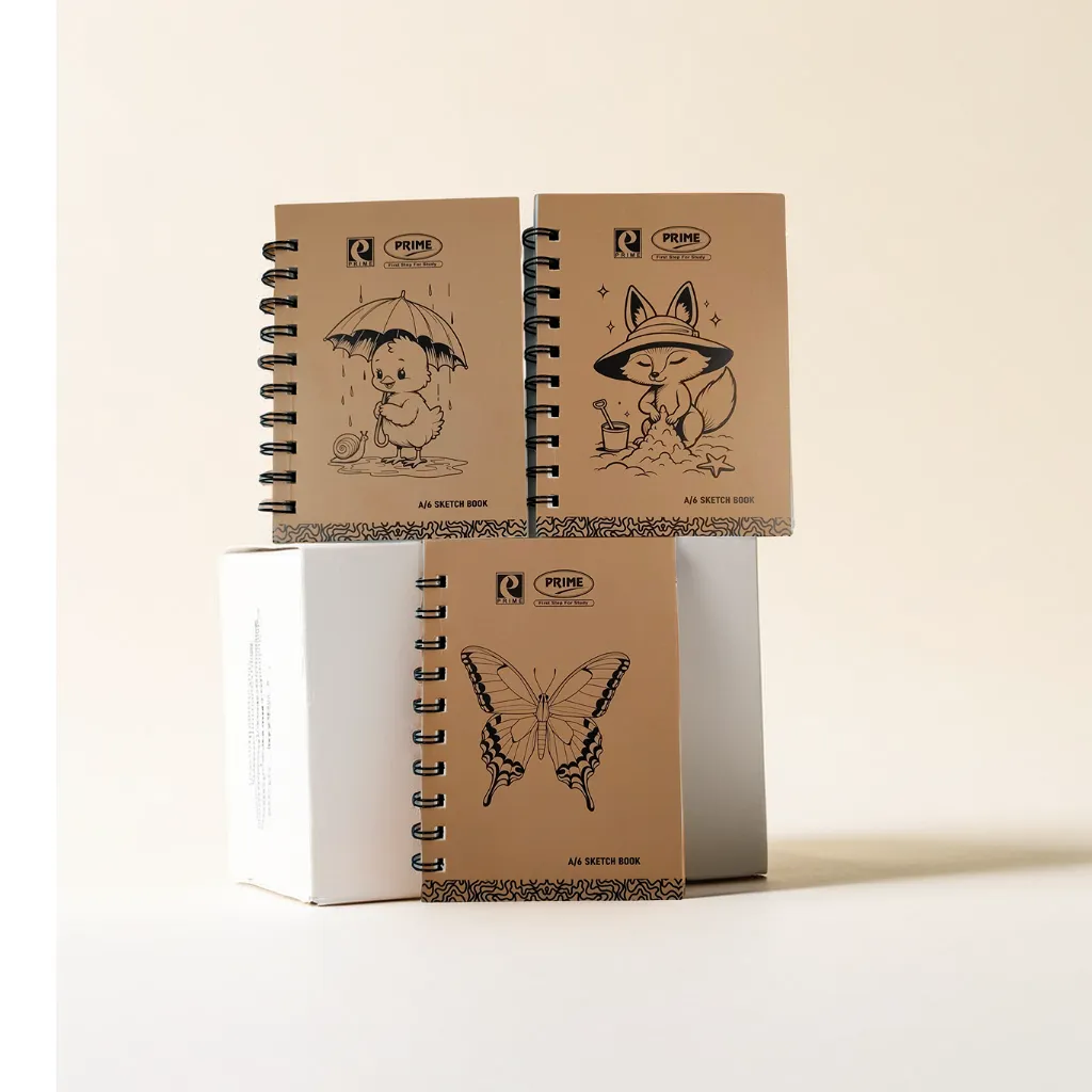 Prime Wiro Binding Notebook | Sketch book| Plain | 100 Pages | 10.5 x 14.8 cm (A6) Pocket size. Prime Sketch Book pack of 3