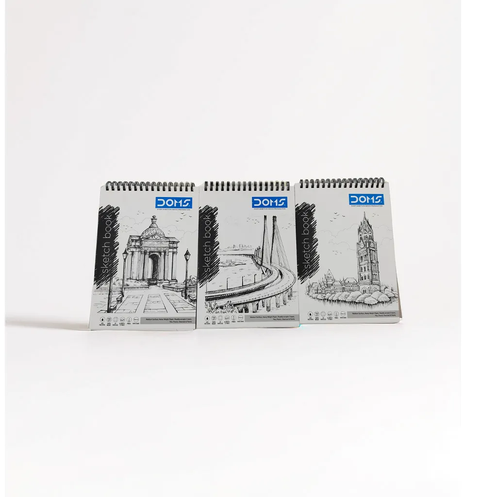 Doms Wiro Binding Notebook | Sketch Pad | Plain | 150GSM | 72 Pages | 14.8 x 21 cm (A5) | Pack of 3