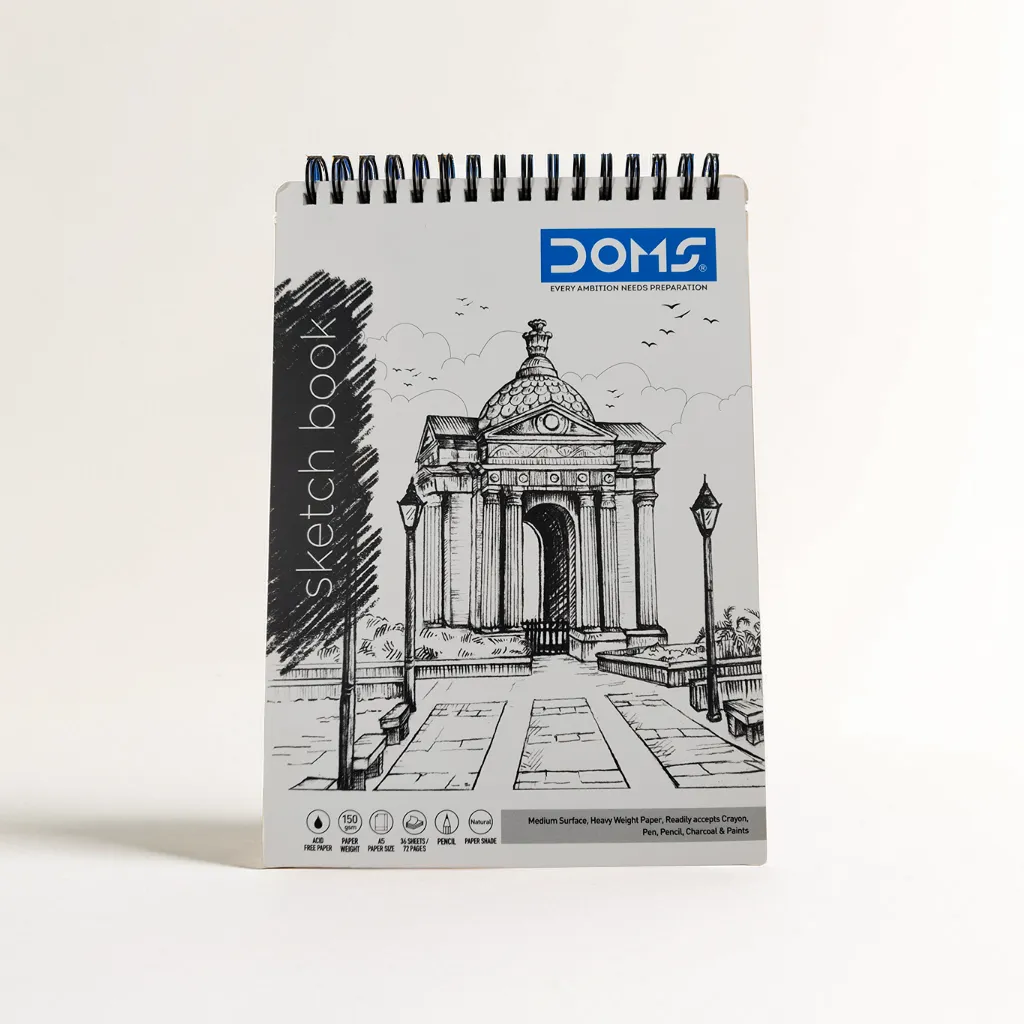 Doms Wiro Binding Notebook | Sketch Pad | Plain | 150GSM | 72 Pages | 14.8 x 21 cm (A5) | Pack of 1